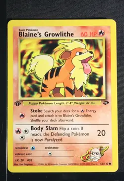 PSA 8 NM-MINT 2000 Pokemon Gym Challenge #62 Blaine's Growlithe 1st Edition !!! - Image 3