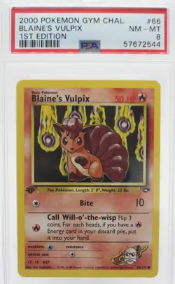 PSA 8 NEAR MINT MINT 2000 Pokemon Gym Challenge #66 Blaine's Vulpix 1st Edition - Image 1