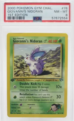 PSA 8 NEAR MINT MINT 2000 Pokemon Gym Challenge #76 Giovanni's Nidoran 1st Ed !! - Image 1