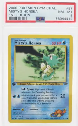PSA 8 NEAR MINT MINT 2000 Pokemon Gym Challenge #87 Misty's Horsea 1st Edition ! - Image 1