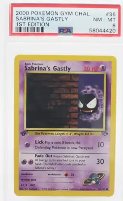 PSA 8 NM-MINT 2000 Pokemon Gym Challenge #96 Sabrina's Gastly 1st Edition !! - Image 1