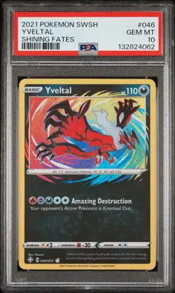 2021 POKEMON SWORD & SHIELD SHINING FATES #046 YVELTAL PSA 10 - Image 1