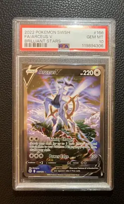PSA 10 Gem MT - Pokemon SWSH Brilliant Stars - Arceus V 166/172 Holo Ultra Rare - Image 1
