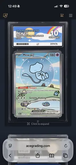 Pokemon TCG Bubble Mew EX 232/091 Paldean Fates Sir Ace 10 Gem Mint Perfect Subs - Image 5