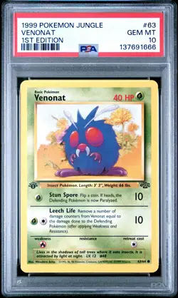 1999 POKEMON JUNGLE 1ST ED #63 VENONAT PSA 10 - Image 1