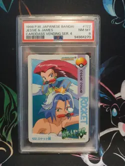 1998 POKEMON JAPANESE BANDAI CARDDASS VENDING 104 Jesse & James-PRISM PSA 8 - Image 1