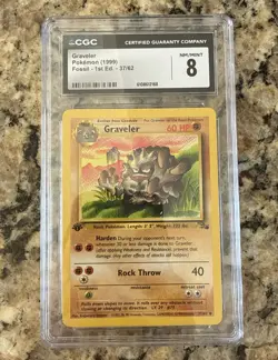 Graveler 37/62 Fossil 1999 Pokemon Card CGC Graded 8 VG 1st Edition - Image 1
