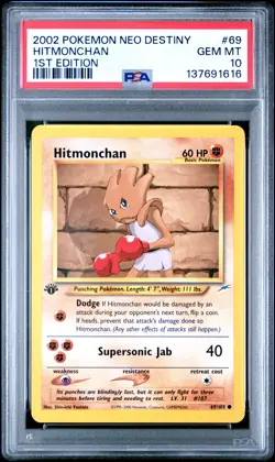 2002 POKEMON NEO DESTINY 1ST ED #69 HITMONCHAN PSA 10 - Image 1