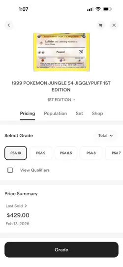 1999 POKEMON JUNGLE 54 JIGGLYPUFF 1ST EDITION Gem Mint 10 PSA - Image 3