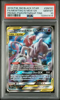 2019 POKEMON SM BLACK STAR PROMO #SM191 FULL ART/MEWTWO & MEW GX PSA 10 - Image 1