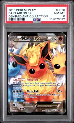2016 POKEMON XY GENERATIONS RADIANT COLL #RC28 FULL ART/FLAREON EX PSA 8 - Image 1