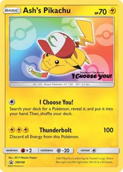 Pokemon Ash's Pikachu - SM108 - Promo - SM Black Star Promo NM - Mint - Image 1