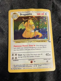 Pokemon TCG Dragonite Fossil 4/62 Holo Unlimited Rare 1999 WOTC Vintage HP DMG - Image 1
