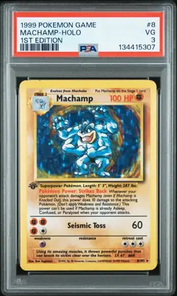 1999 POKEMON BASE SET 1ST EDITION #8 MACHAMP-HOLO PSA 3 - Image 1