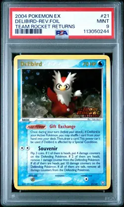 2004 POKEMON EX TEAM ROCKET RETURNS DELIBIRD #21 REVERSE PSA 9 MINT #113050244 - Image 1