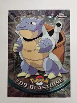 1999 Topps Pokemon TV Animation BLASTOISE #9 Texture Holo Silver Foil Black Logo - Image 1