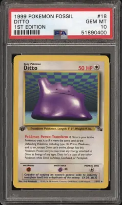 1999 POKEMON FOSSIL 1ST ED #3 DITTO-NON HOLO PSA 10 - Image 4