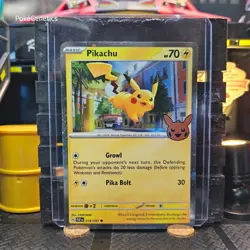 Pikachu Trick or Trade Cosmos Holo Paldean Fates Pokemon TCG 018/091 Promo - Image 1