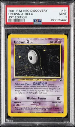2001 POKEMON NEO DISCOVERY 1ST ED #14 UNOWN A-HOLO PSA 9 - Image 1