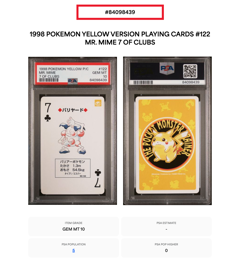 1998 Mr. Mime 7 Of Clubs Pokemon Yellow Playing Card JP - PSA 10 - POP 5!!!!! - Image 3