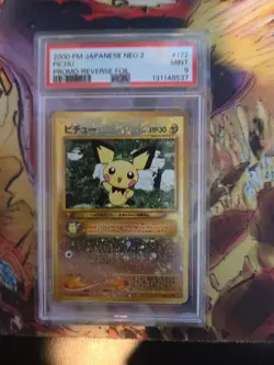 Pokemon Pichu Japanese Neo Premium File 2 Reverse Holo Promo PSA 9 Mint - Image 1