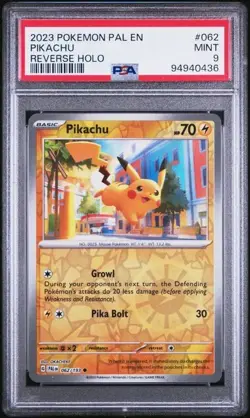 2023 Pokemon Paldea Evolved PIKACHU Reverse Holo #062 PSA 9 - Image 1