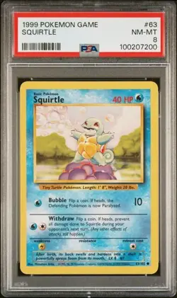 1999 Pokemon Base Set TCG Squirtle PSA 8 NM-Mint 63/102 - Image 1