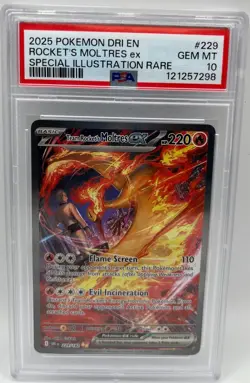 2025 Pokemon Destined Rivals Team Rocket's Moltres ex #229 SIR PSA 10 - Image 1