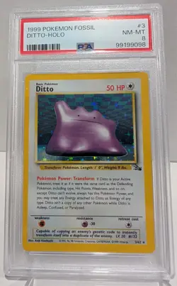 1999 Pokemon TCG Fossil Holo Ditto #3 Graded PSA Near Mint-Mint 8 - Image 1