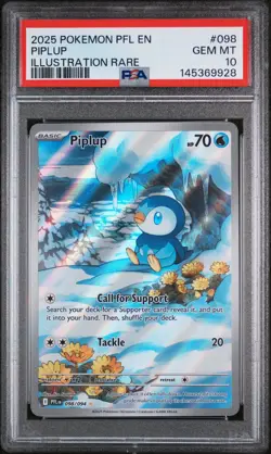2025 Pokemon Phantasmal Flames #098 Piplup Illustration Rare PSA 10 - Image 1