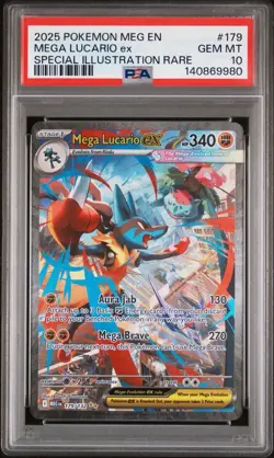 2025 POKEMON MEGA LUCARIO EX ME01 179/132 SPECIAL ILLUSTRATION HOLO PSA 10 - Image 1