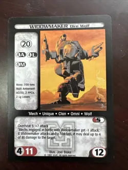 BattleTech Collectible Card Game (CCG) card featuring a Widowmaker Dire Wolf. - Image 1