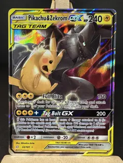 Mint Pokemon Pikachu & Zekrom GX 33/181 Sm-Team Up Holo TAG TEAM - Image 1