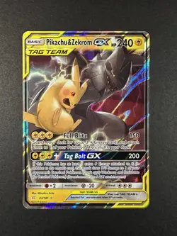 Mint Pokemon Pikachu & Zekrom GX 33/181 Sm-Team Up Holo TAG TEAM - Image 2