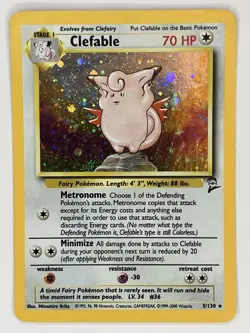 Clefable HP 5/130 Base Set 2 Pokemon TCG Holo - Image 1