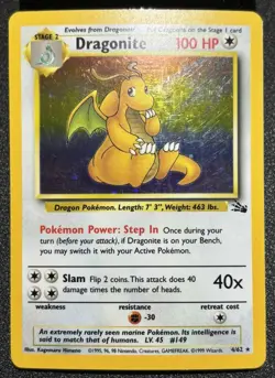 Pokemon - Dragonite Holo - Moderate Play MP - 1999 Fossil 4/62 Rare - Image 1