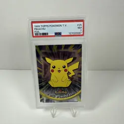 1999 Topps Pokemon TV #25 Pikachu Sitting Blue Logo PSA 7 Rare Vintage - Image 1