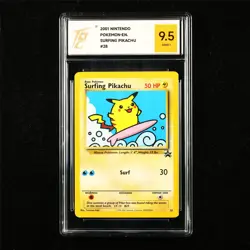 TQG 9.5 MINT+ 2001 Pokemon ENG Surfing Pikachu #28 Promo - Image 1