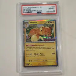 2023 Pokemon Pawmot Staff Prerelease Promo 006 Scarlet Violet PSA 10 Pop 13 - Image 1