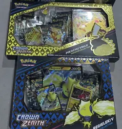 Pokemon Crown Zenith Pikachu VMAX Premium Collection & REGIELEKI BOX LOT - Image 1