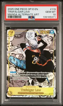 2025 ONE PIECE OP10-ROYAL BLOOD MANGA ALTERNATE ART #119 TRAFALGAR LAW PSA 10 - Image 1