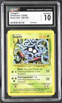 CGC 10 GEM MINT Tangela 1999 Base Set 66/102 Pokemon Card - Image 1