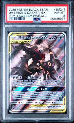 2020 POKEMON SM BLACK STAR PROMO TAG TEAM POWERS COLL UMBREON & DARKRAI GX PSA 8 - Image 1