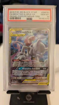 2019 POKEMON POWER PARTNERSHIP TINS PROMO #SM191 FULL ART/MEWTWO & MEW GX PSA 10 - Image 1