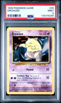 1999 Pokemon Base Set Unlimited Drowzee #49 Game PSA 9 Mint - Image 1