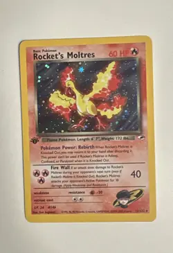 Pokemon TCG Rockets Moltres Holo Rare Card 12/132 Gym Heroes 1st edition MINT - Image 1