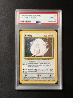 Pokemon TCG Chansey Base Set Holo Unlimited Rare Card 3/102 PSA 8 - Image 1