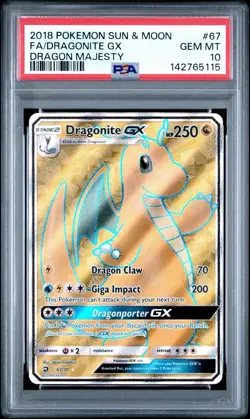 2018 POKEMON SUN & MOON DRAGON MAJESTY #67 FULL ART/DRAGONITE GX PSA 10 - Image 1