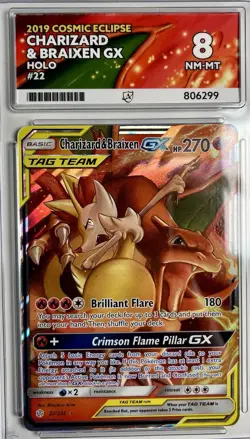 Pokemon TCG Charizard Braixen Tag Team GX Cosmic Eclipse 22/236 Graded Ace 8 - Image 1