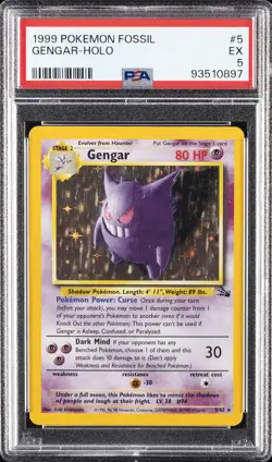 1999 POKEMON FOSSIL #5 GENGAR-HOLO PSA 5 - Image 1